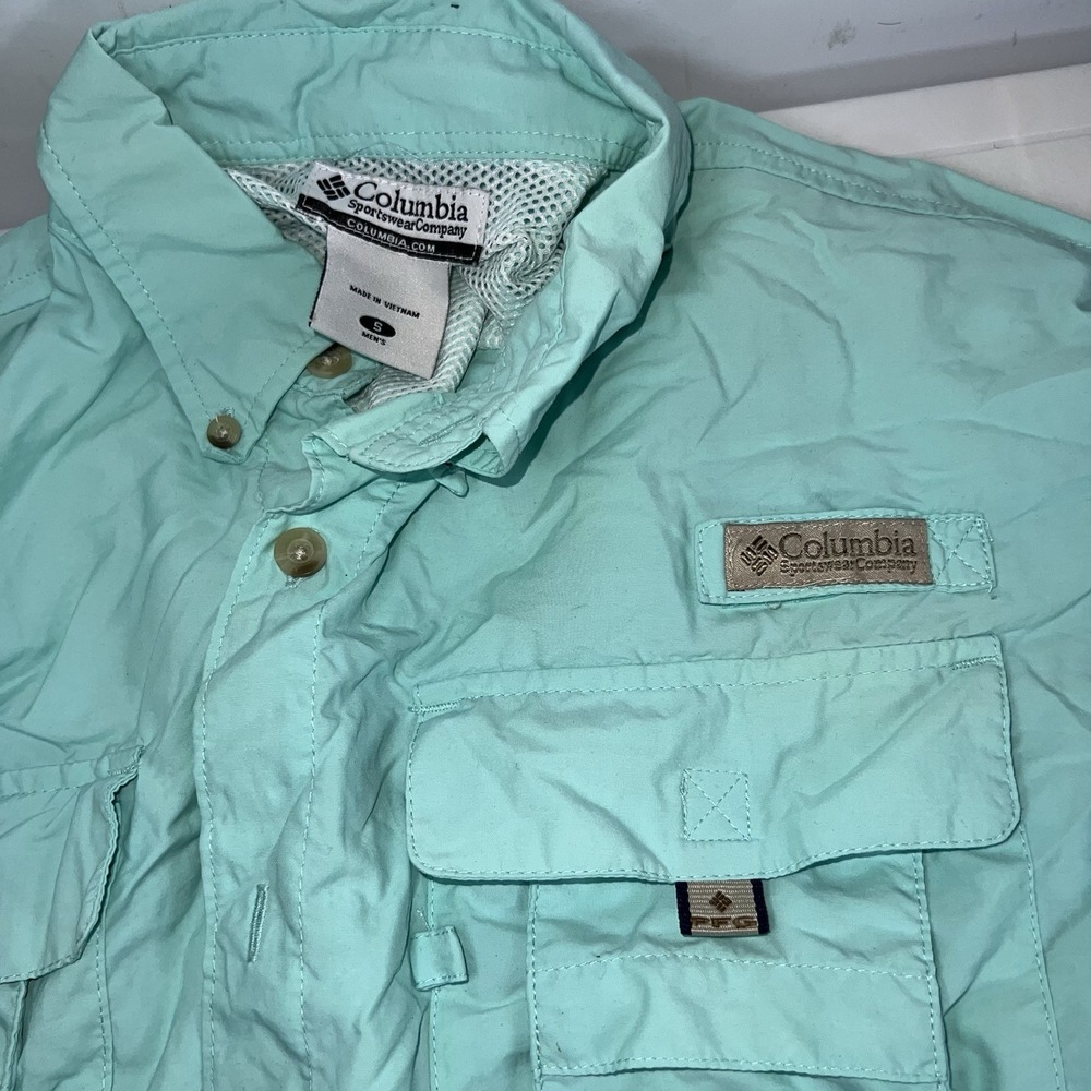 Columbia PFG Men's Seafoam Green Vented Performance Button Down S Nylon Poly